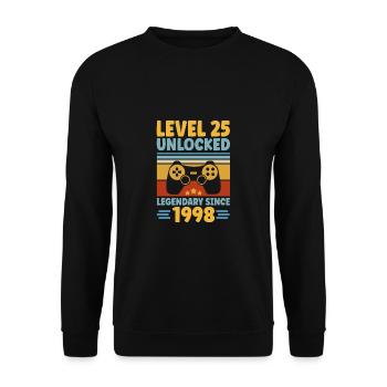 Level 25 Unlocked 1998 Zocken 25. Geburtstag Gamer - Unisex Pullover - Schwarz - Vorne - Alina (178cm) & Michal (187cm)