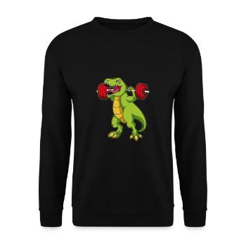 Dino Kraftsport Gym Dinosaurier Bodybuilder - Unisex Pullover - Schwarz - Vorne - Alina (178cm) & Michal (187cm)