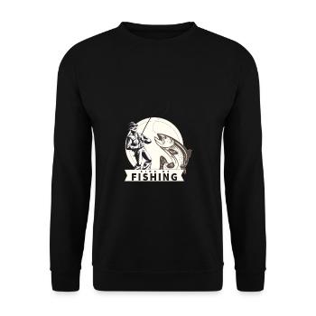 Lustiger Angler Fischer Spruch Angeln - Unisex Pullover - Schwarz - Vorne - Alina (178cm) & Michal (187cm)