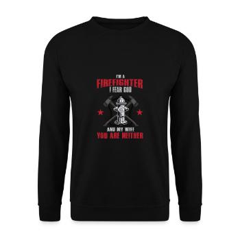 Feuerwehrmann Feuerwehr & Sprüche - Unisex Pullover - Schwarz - Vorne - Alina (178cm) & Michal (187cm)