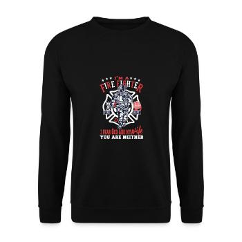 Feuerwehrmann Feuerwehr & Sprüche - Unisex Pullover - Schwarz - Vorne - Alina (178cm) & Michal (187cm)