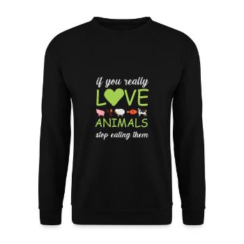 Vegan Fleischlos Tierlieb & Veganer - Unisex Pullover - Schwarz - Vorne - Alina (178cm) & Michal (187cm)