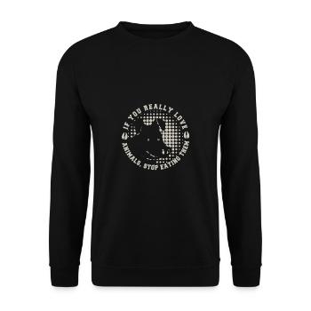 Vegan Fleischlos Tierlieb & Veganer - Unisex Pullover - Schwarz - Vorne - Alina (178cm) & Michal (187cm)