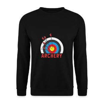 Lustiger Bogensport Spruch Bogenschießen - Unisex Pullover - Schwarz - Vorne - Alina (178cm) & Michal (187cm)