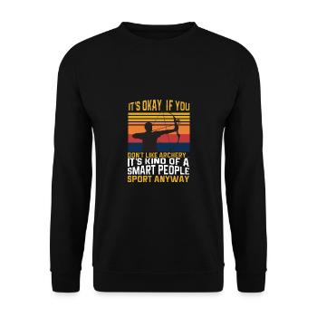 Lustiger Bogensport Spruch Bogenschießen - Unisex Pullover - Schwarz - Vorne - Alina (178cm) & Michal (187cm)