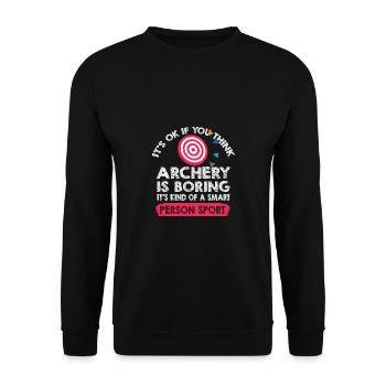Lustiger Bogensport Spruch Bogenschießen - Unisex Pullover - Schwarz - Vorne - Alina (178cm) & Michal (187cm)