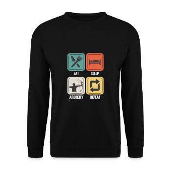 Lustiger Bogensport Spruch Bogenschießen - Unisex Pullover - Schwarz - Vorne - Alina (178cm) & Michal (187cm)