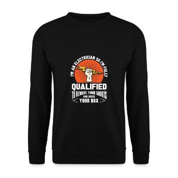 Lustige Elektriker Sprüche I Eliktriker - Unisex Pullover - Schwarz - Vorne - Alina (178cm) & Michal (187cm)
