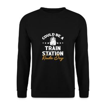 Lokführer Bahn Design I Model Eisenbahn - Unisex Pullover - Schwarz - Vorne - Alina (178cm) & Michal (187cm)
