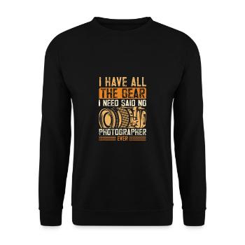 Fotografen Spruch Hobby Fotograf - Unisex Pullover - Schwarz - Vorne - Alina (178cm) & Michal (187cm)