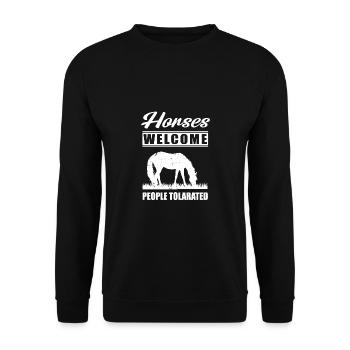 Schönes Reiten Pferde Spruch für Reiter - Unisex Pullover - Schwarz - Vorne - Alina (178cm) & Michal (187cm)