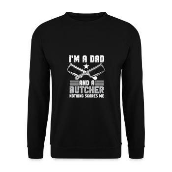 Metzger Fleischer Sprücher I Metzgerei - Unisex Pullover - Schwarz - Vorne - Alina (178cm) & Michal (187cm)