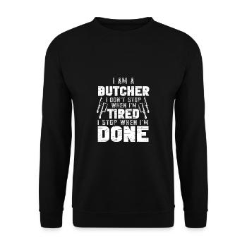 Metzger Fleischer Sprücher I Metzgerei - Unisex Pullover - Schwarz - Vorne - Alina (178cm) & Michal (187cm)