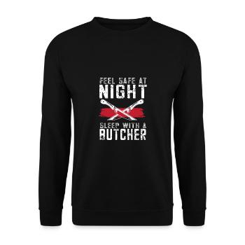 Metzger Fleischer Sprücher I Metzgerei - Unisex Pullover - Schwarz - Vorne - Alina (178cm) & Michal (187cm)