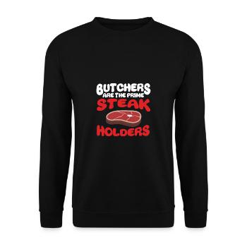 Metzger Fleischer Sprücher I Metzgerei - Unisex Pullover - Schwarz - Vorne - Alina (178cm) & Michal (187cm)