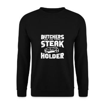Metzger Fleischer Sprücher I Metzgerei - Unisex Pullover - Schwarz - Vorne - Alina (178cm) & Michal (187cm)