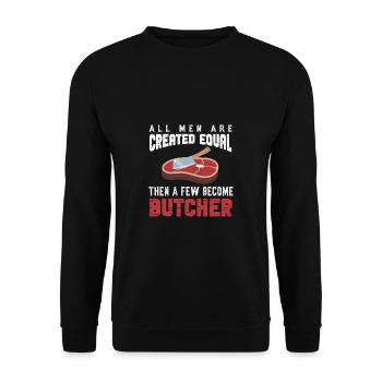 Metzger Fleischer Sprücher I Metzgerei - Unisex Pullover - Schwarz - Vorne - Alina (178cm) & Michal (187cm)