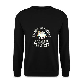 Lustiger Einhorn Spruch I Einhörner - Unisex Pullover - Schwarz - Vorne - Alina (178cm) & Michal (187cm)