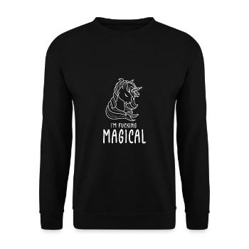 Lustiger Einhorn Spruch I Einhörner - Unisex Pullover - Schwarz - Vorne - Alina (178cm) & Michal (187cm)