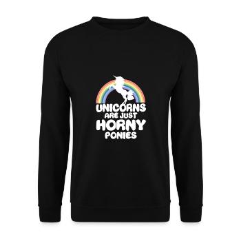 Lustiger Einhorn Spruch I Einhörner - Unisex Pullover - Schwarz - Vorne - Alina (178cm) & Michal (187cm)