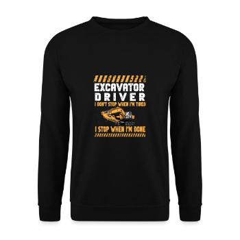 Lustiger Bagger Spruch für Baggerfahrer - Unisex Pullover - Schwarz - Vorne - Alina (178cm) & Michal (187cm)