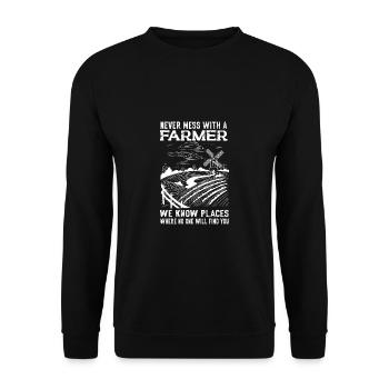 Lustiger Landwirt Spruch mit Traktor - Unisex Pullover - Schwarz - Vorne - Alina (178cm) & Michal (187cm)