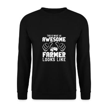 Lustiger Landwirt Spruch mit Traktor - Unisex Pullover - Schwarz - Vorne - Alina (178cm) & Michal (187cm)