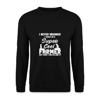 Lustiger Landwirt Spruch mit Traktor - Unisex Pullover - Schwarz - Vorne - Alina (178cm) & Michal (187cm)