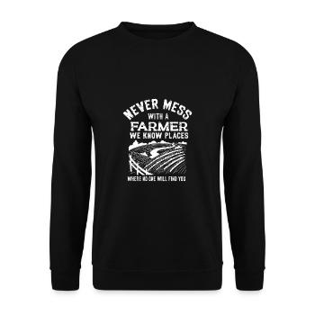 Lustiger Landwirt Spruch mit Traktor - Unisex Pullover - Schwarz - Vorne - Alina (178cm) & Michal (187cm)
