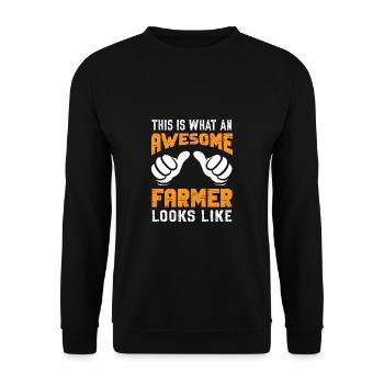 Lustiger Landwirt Spruch mit Traktor - Unisex Pullover - Schwarz - Vorne - Alina (178cm) & Michal (187cm)