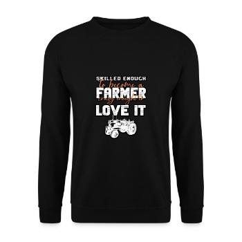 Lustiger Landwirt Spruch mit Traktor - Unisex Pullover - Schwarz - Vorne - Alina (178cm) & Michal (187cm)