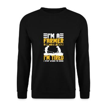 Lustiger Landwirt Spruch mit Traktor - Unisex Pullover - Schwarz - Vorne - Alina (178cm) & Michal (187cm)