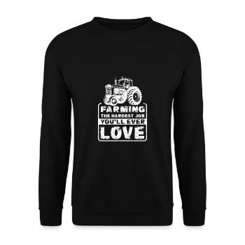 Lustiger Landwirt Spruch mit Traktor - Unisex Pullover - Schwarz - Vorne - Alina (178cm) & Michal (187cm)