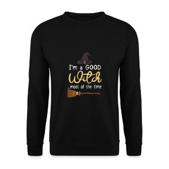 Grusel Halloweenspruch Spruch Halloween - Unisex Pullover - Schwarz - Vorne - Alina (178cm) & Michal (187cm)