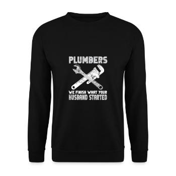 Handwerker Installateur Spruch Klempner - Unisex Pullover - Schwarz - Vorne - Alina (178cm) & Michal (187cm)
