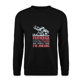 Handwerker Installateur Spruch Klempner - Unisex Pullover - Schwarz - Vorne - Alina (178cm) & Michal (187cm)
