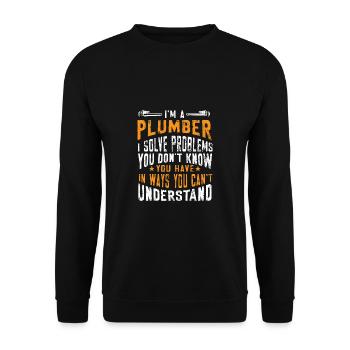 Handwerker Installateur Spruch Klempner - Unisex Pullover - Schwarz - Vorne - Alina (178cm) & Michal (187cm)