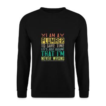 Handwerker Installateur Spruch Klempner - Unisex Pullover - Schwarz - Vorne - Alina (178cm) & Michal (187cm)