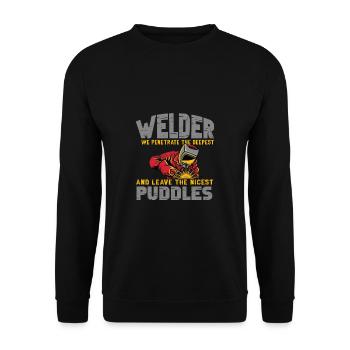 Schweißen Schweißer Spruch Schlosser - Unisex Pullover - Schwarz - Vorne - Alina (178cm) & Michal (187cm)