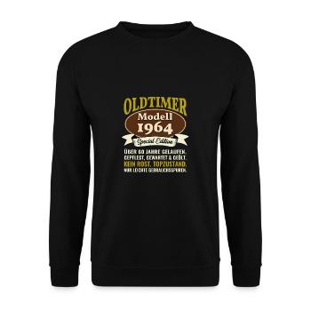60. Geburtstag Oldtimer Modell 1964 60 Jahre - Unisex Pullover - Schwarz - Vorne - Alina (178cm) & Michal (187cm)
