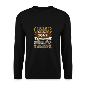 62. Geburtstag Oldtimer Modell 1962 62 Jahre - Unisex Pullover - Schwarz - Vorne - Alina (178cm) & Michal (187cm)
