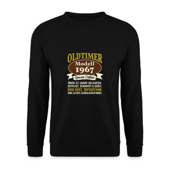 57. Geburtstag Oldtimer Modell 1967 57 Jahre - Unisex Pullover - Schwarz - Vorne - Alina (178cm) & Michal (187cm)