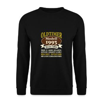 31. Geburtstag Oldtimer Modell 1993 31 Jahre - Unisex Pullover - Schwarz - Vorne - Alina (178cm) & Michal (187cm)