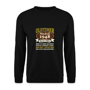 76th Birthday Classic Car Model 1948 76 Years - Unisex Sweatshirt - black - Front - Alina (178cm) & Michal (187cm)