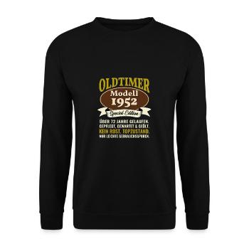 72. Geburtstag Oldtimer Modell 1952 72 Jahre - Unisex Pullover - Schwarz - Vorne - Alina (178cm) & Michal (187cm)