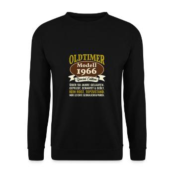 58. Geburtstag Oldtimer Modell 1966 58 Jahre - Unisex Pullover - Schwarz - Vorne - Alina (178cm) & Michal (187cm)