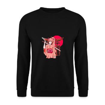 Kanji Katana Japanisches Mädchen Ninja Samurai - Unisex Pullover - Schwarz - Vorne - Alina (178cm) & Michal (187cm)