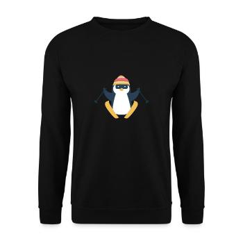 Verschneiter Winter Ski Pinguin Seevogel Pinguin - Unisex Pullover - Schwarz - Vorne - Alina (178cm) & Michal (187cm)