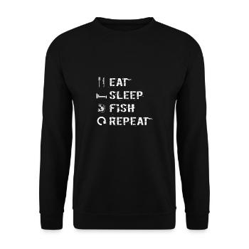 Pêcheur Manger Dormir Poisson Pêche Répétée - Sweat-shirt Unisexe - noir - Devant - Alina (178cm) & Michal (187cm)