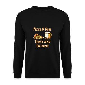 Pizza et bière, c’est pourquoi je suis ici Pizza - Sweat-shirt Unisexe - noir - Devant - Alina (178cm) & Michal (187cm)